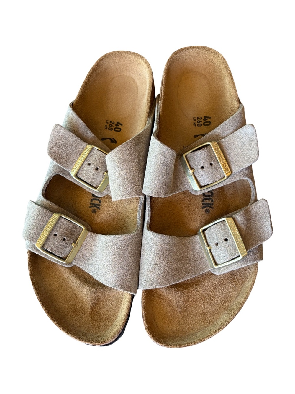 Birkenstock NEW Arizona Shimmering Taupe Suede Sandals Size 40 Narrow